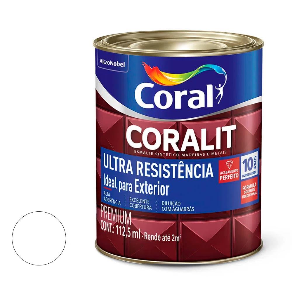 Tinta Esmalte Sintético Brilhante Coralit Secagem Rápida 112,5ML Branco CORAL/ REF. 5202923