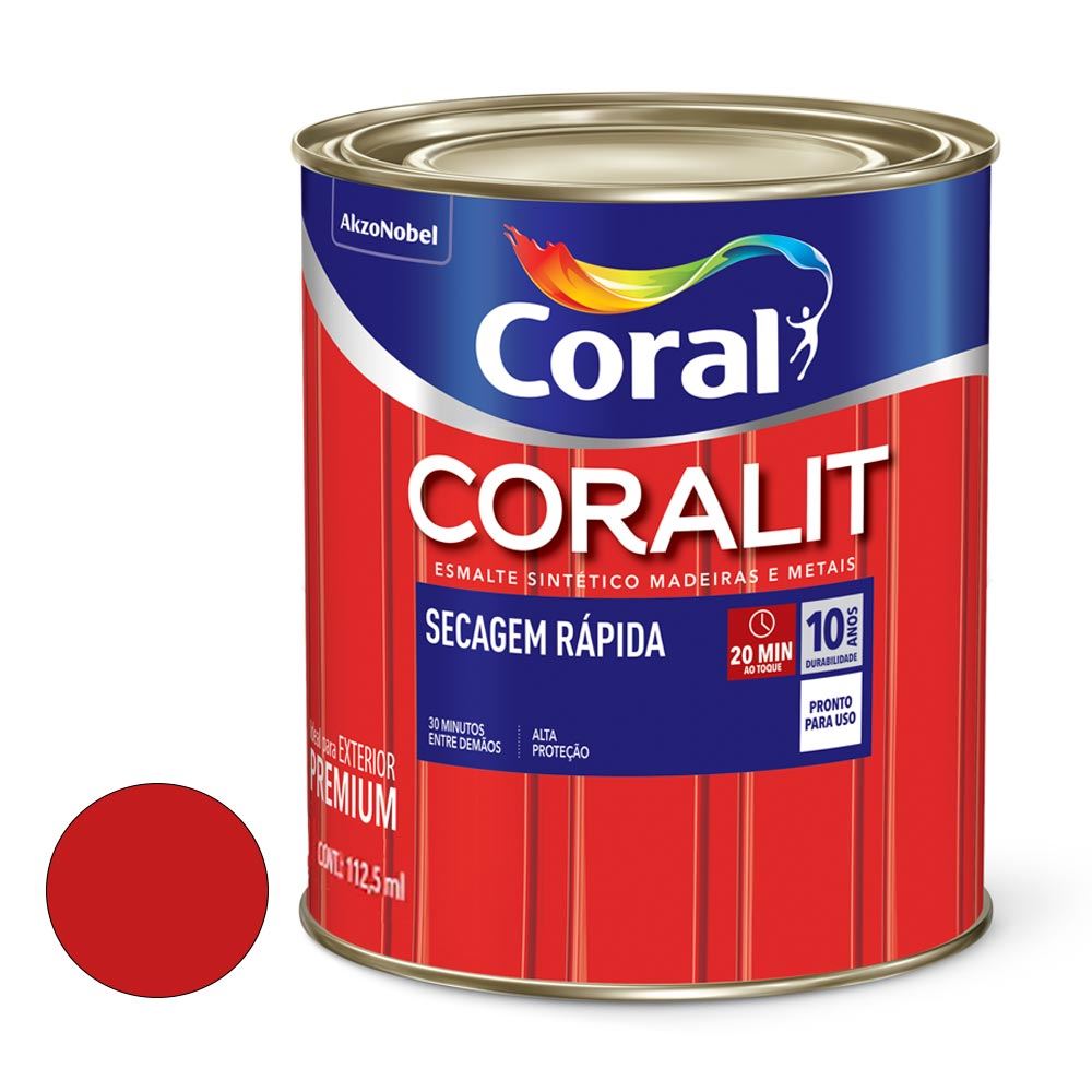 Tinta Esmalte Sintético Brilhante Coralit Secagem Rápida 112,5ML Vermelho CORAL/ REF. 5202951