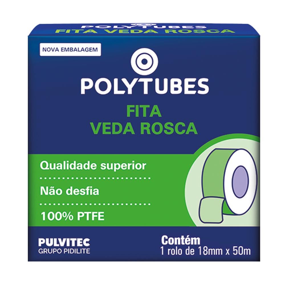 Rolo de fita veda rosca branca de 50 metros para conexões hidráulicas em embalagem plástica. Rolo de fita veda rosca branca de 50 metros para conexões hidráulicas em embalagem plástica.