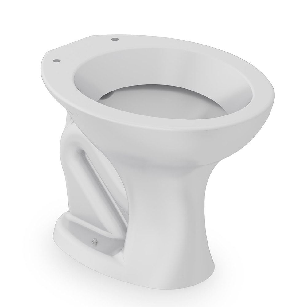 Bacia sanitária branca de cerâmica, modelo sifonado convencional (sem caixa acoplada), com design clássico e formato oval. Bacia sanitária branca de cerâmica, modelo sifonado convencional (sem caixa acoplada), com design clássico e formato oval.