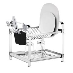 Escorredor em Inox para 12 Pratos com 2 Andares e Porta Talher Preto MAK INOX / REF. 20.12