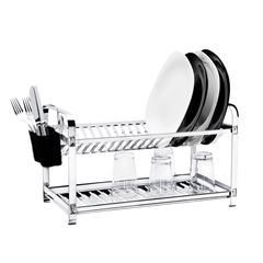 Escorredor em Inox para 20 Pratos com 2 Andares e Porta Talher Preto MAK INOX / REF. 20.20