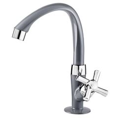 Torneira para Lavatório ABS de Mesa Bica Alta Móvel Cross Cinza com Cromado TIGRE / REF. 300005615
