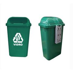 Lixeira em Polipropileno 50 Litros Coleta Seletiva de Vidro com Suporte Plástico Verde BRALIMPIA / REF. LX5PVD