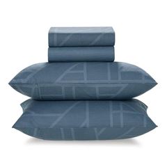 Jogo de Cama Queenl Algodão 4 Peças Isac Azul KARSTEN / REF. 3970142