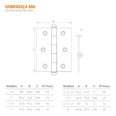 Dobradiça Aço 3.1/2 Cartela com 3 880 Ferro Zincado Oxidado Envernizado - Ref.92464 - SILVANA