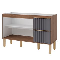 Gabinete para Cozinha em Mdf 144x88,5cm com 2 Porta e 2 Gavetas Ágata Freijó Titânio MGM / REF. 32472.57