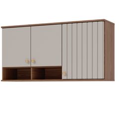 Armário de Cozinha Mdf Aéreo 114x57,6cm com 3 Portas Ágata Freijó Off White MGM / REF. 32475.56