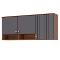 Armário de Cozinha Mdf Aéreo 144x57,6cm com 3 Portas Ágata Freijó Titânio MGM / REF. 32476.57