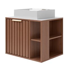 Gabinete para Banheiro MDF Suspenso 60cm Noruega com Cuba Freijó MGM / REF. 31607.43