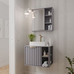 Gabinete para Banheiro MDF Suspenso 60cm Noruega com Cuba Platina MGM / REF. 31607.63