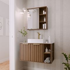 Gabinete para Banheiro MDF Suspenso 80cm Noruega com Cuba Freijó MGM / REF. 31608.43