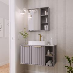 Gabinete para Banheiro MDF Suspenso 80cm Noruega com Cuba Platina MGM / REF. 31608.43