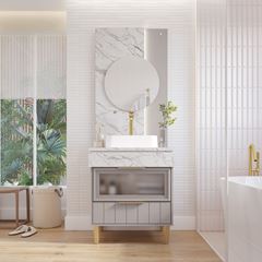 Gabinete para Banheiro MDF com Pés 70cm Bariloche com Cuba Platina Calacata MGM / REF. 32454.66