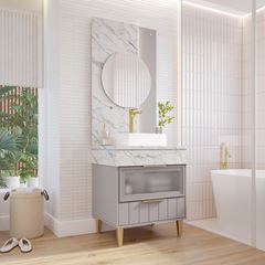 Gabinete para Banheiro MDF com Pés 70cm Bariloche com Cuba Platina Calacata MGM / REF. 32454.66