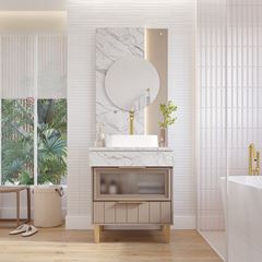 Gabinete para Banheiro MDF com Pés 70cm Bariloche com Cuba Cappuccino Calacata MGM / REF. 32454.67