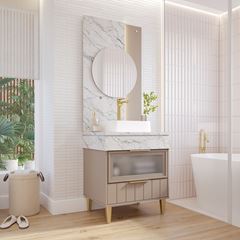 Gabinete para Banheiro MDF com Pés 70cm Bariloche com Cuba Cappuccino Calacata MGM / REF. 32454.67