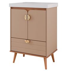 Gabinete para Banheiro MDF Suspenso ou Pés 60cm Trancoso com Cuba Cappuccino Freijó MGM / REF. 32468.50