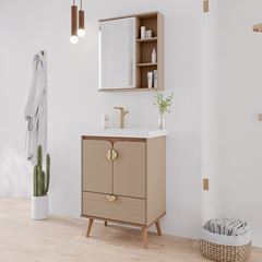 Gabinete para Banheiro MDF Suspenso ou Pés 60cm Trancoso com Cuba Cappuccino Freijó MGM / REF. 32468.50