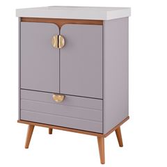 Gabinete para Banheiro MDF Suspenso ou Pés 60cm Trancoso com Cuba Platina Freijó MGM / REF. 32468.65