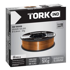 Arame em Aço Mig 8mm Sólido com Gás TORK / REF. AS12-ER70S-6-0.8/5K