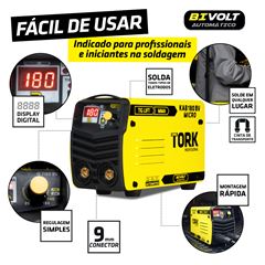 Inversor de Solda 180A Bivolt com Máscara e Acessórios TIG LIFT + MMA TORK / REF. CIM-7180-BV