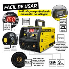 Inversor de Solda 160A Bivolt com Máscara e Acessórios MIG SG + TIG LIFT + MMA TORK / REF. CIMETS-7160-BV