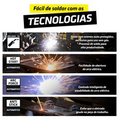 Inversor de Solda 160A Bivolt com Máscara e Acessórios MIG SG + TIG LIFT + MMA TORK / REF. CIMETS-7160-BV