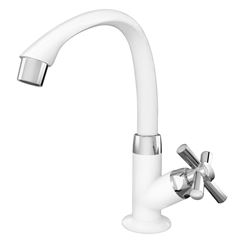 Torneira para Lavatório ABS de Mesa Bica Alta Móvel Cross Branca com Cromado TIGRE / REF. 300000489