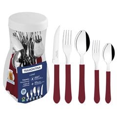 Faqueiro Leme 20 Peças em Aço Inox e Cabos de Polipropileno Carmim TRAMONTINA / REF. 23198/818