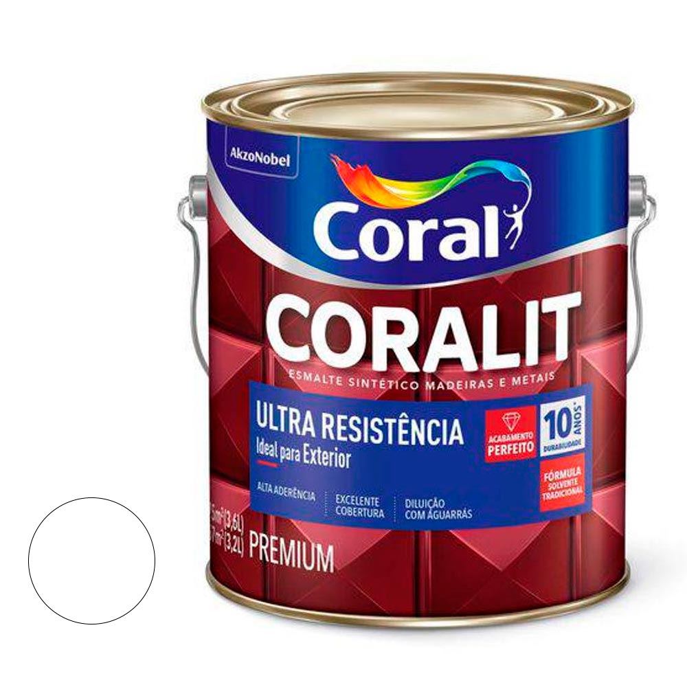 Tinta Esmalte Sintético Alto Brilho Coralit Ultra Resistência 3,6L Branco CORAL/ REF. 5202672