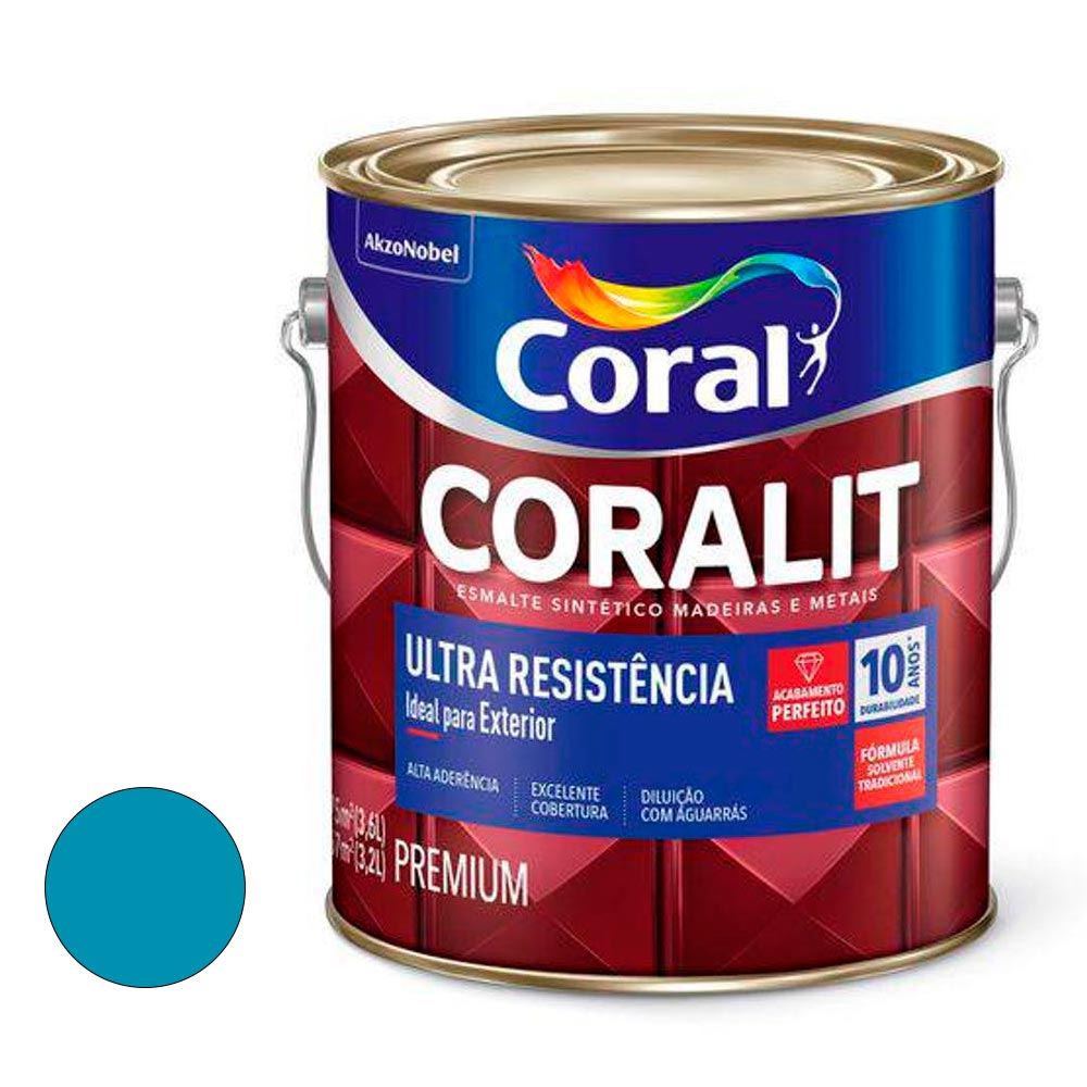 Tinta Esmalte Sintético Alto Brilho Coralit Ultra Resistência 3,6L Azul Mar CORAL/ REF. 5202700