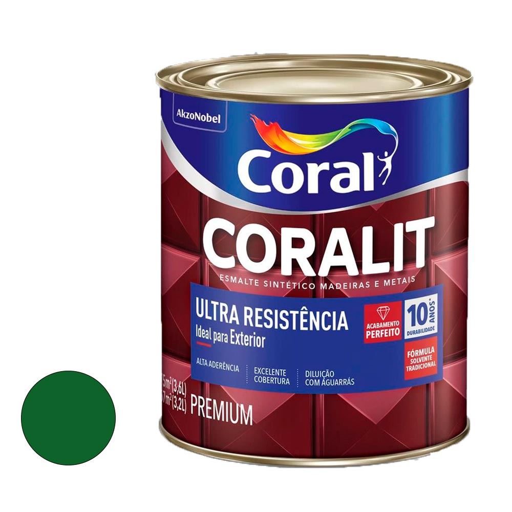 Tinta Esmalte Sintético Alto Brilho Coralit Ultra Resistência 3,6L Verde Folha CORAL/ REF. 520735