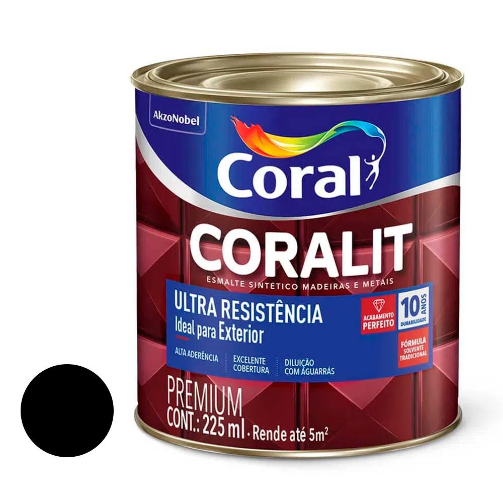 Tinta Esmalte Sintético Brilhante Coralit Ultra Resistência 225ML Preto CORAL/ REF. 5202683