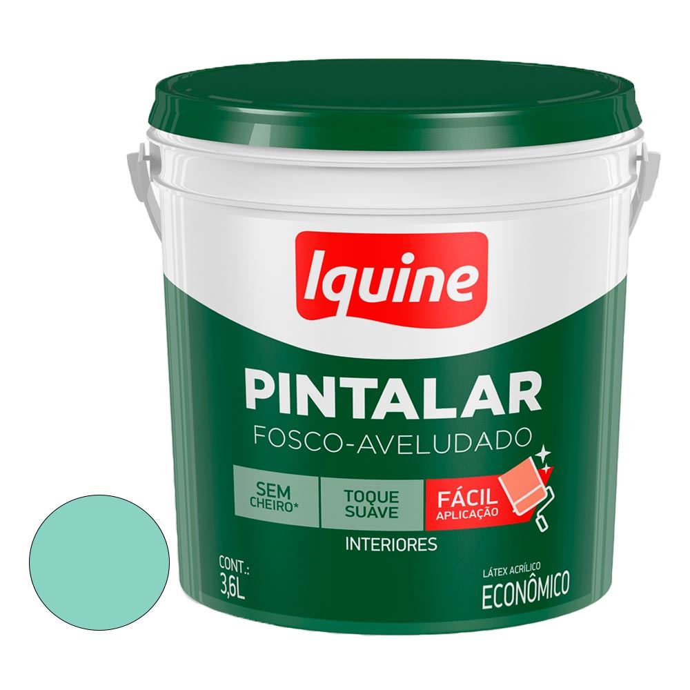 Tinta Vinil Acrílica Fosco Aveludado Pintalar 3,6 Litros Verde Piscina IQUINE /REF.79308301