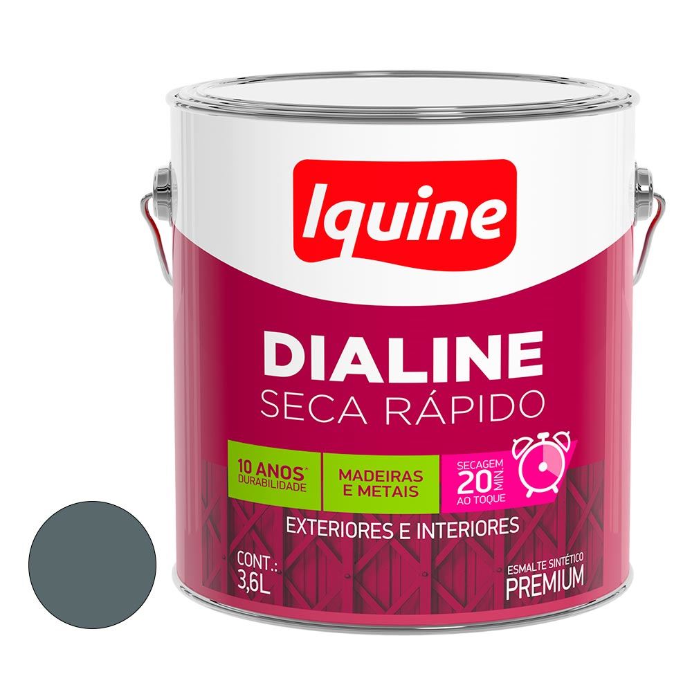 Tinta Esmalte Sintético Brilhante Dialine Secagem Rápida 3,6 Litros Cinza Escuro  Iquine / Ref. 62200801