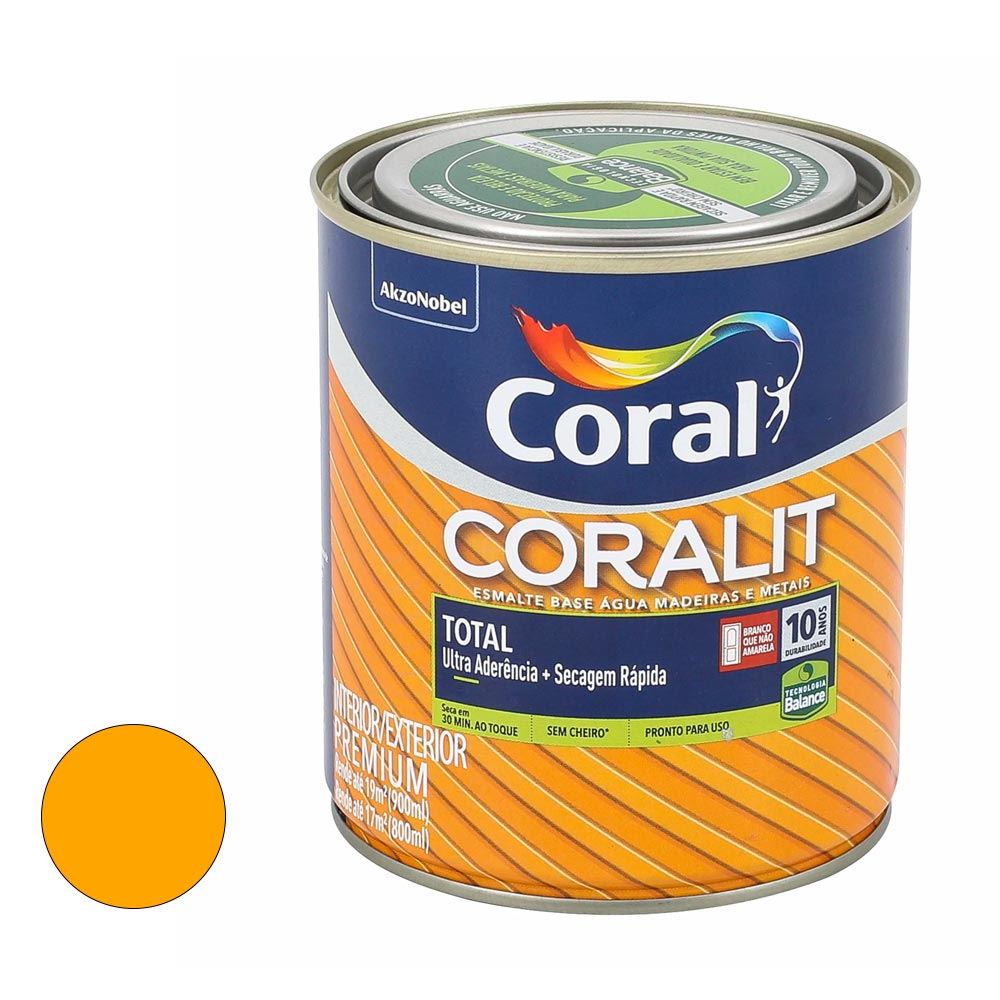 Tinta Esmalte Sintético Brilhante Coralit Total 900ML Amarelo CORAL/ REF. 5202900