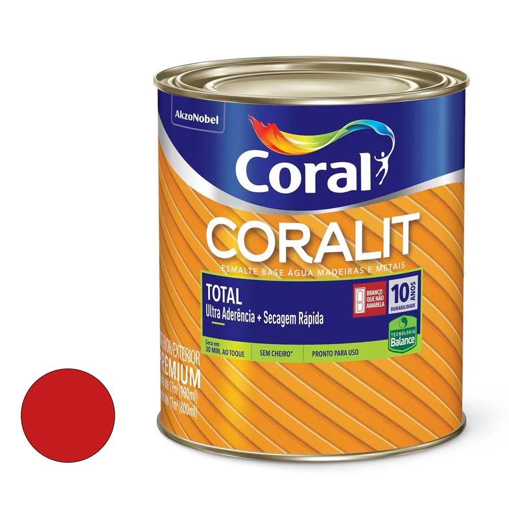 Tinta Esmalte Sintético Brilhante Coralit Total 900ml Vermelho Coral Ref 5202898 4634