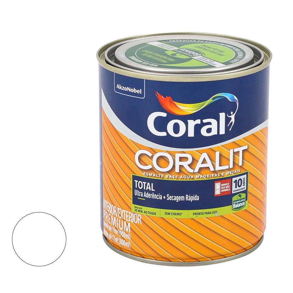 Tinta Esmalte Sintético Sintético Acetinado Coralit Total 900ML Branco CORAL/ REF. 5202908