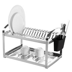 Escorredor Inox para 16 Pratos com 2 Andares Polido Suprema BRINOX / REF. 2099/116