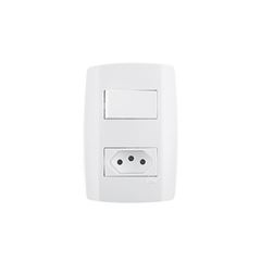 Interruptor 4x2 1 Tecla Simples + Tomada 2P+T 10A Slim Branco - Ref.80200 - ILUMI