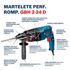 Martelete Perfurador GBH 2-24 D 820W 220V Azul BOSCH / REF. 06112A02E0-000