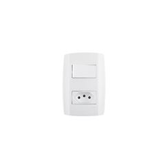 Interruptor 4x2 1 Tecla Simples + Tomada 2P+T 20A Slim Branco - Ref.80201 - ILUMI