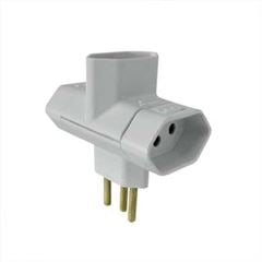 Plug T Bipolar 3 Saídas 10A 2P+T Cinza - Ref. 12250 - ILUMI 