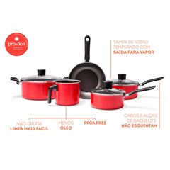 Jogo de Panelas de Alumínio 5 Peças Garlic Vermelho BRINOX / REF. 7001/100
