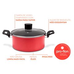Caçarola em Alumínio 20cm Antiaderente com Tampa Garlic Vermelha - Ref.7001/359 - BRINOX