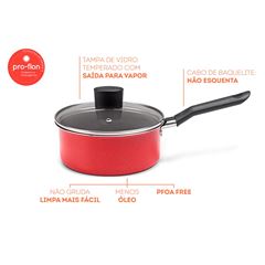 Panela Tampa Garlic 18 x 8cm 1,75L Vermelha BRINOX / REF. 7001/357