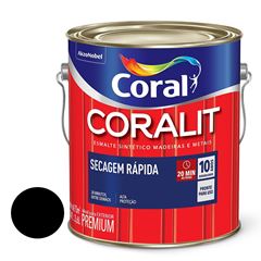 Tinta Esmalte Brilhante Coralit Secagem Rápida Preto 3,6 Litros - Ref. 5202931 - CORAL 