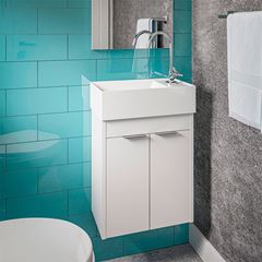 Gabinete para Banheiro em MDF Suspenso 40x22cm 2 Portas com Cuba e Espelho Saveiro Branco - Ref.B60000M260 - CELITE