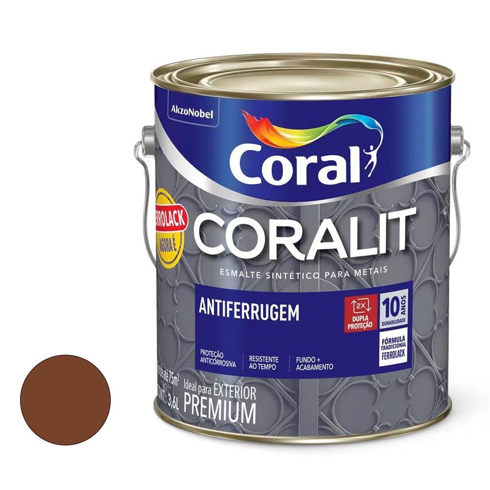 Tinta Esmalte Sintético Brilhante Coralit Antiferrugem 3,6L Tabaco CORAL/ REF. 5301118